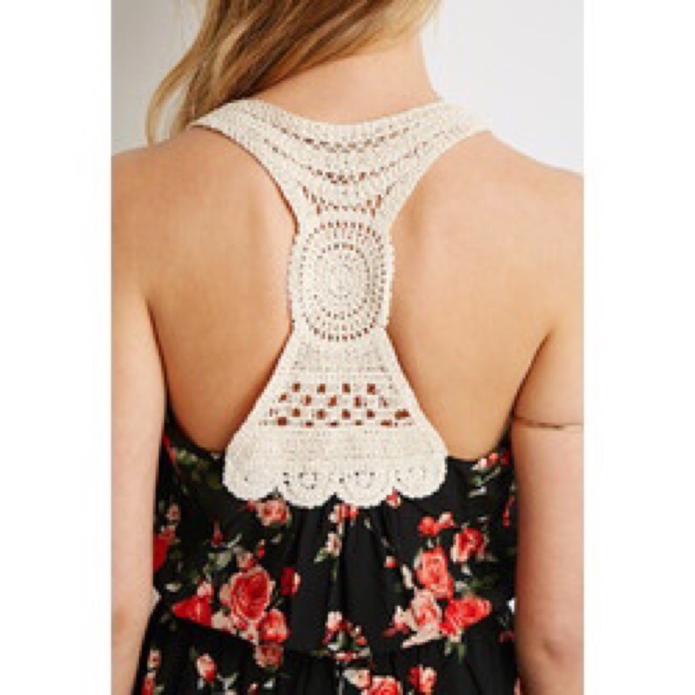 Black Floral Romper with Crochet Back